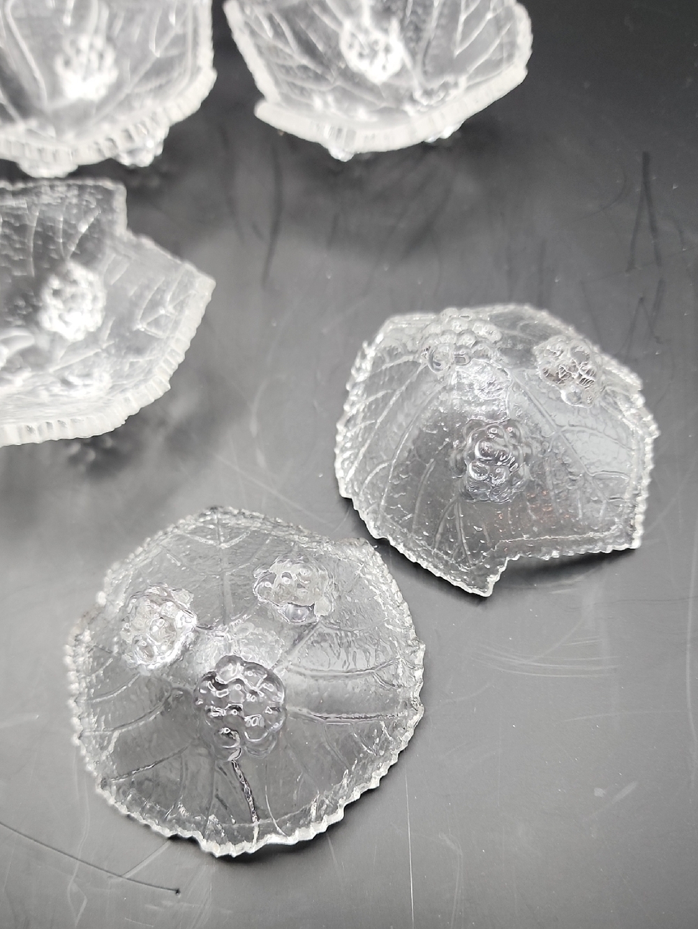 Vintage Pressed Glass Salt Cellars Salt Dip Dishes, Loganberry Bramble Pattern - Picture 3 of 3